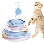 Cat Turntable Toy, 3 in 1 Cat Interactive Toys-Cat Teaser Stick, Double Track Turntable Ball, Detachable Snack Dispenser, PP Material Cat Amusement Plate Puzzle Pet Cat Toy