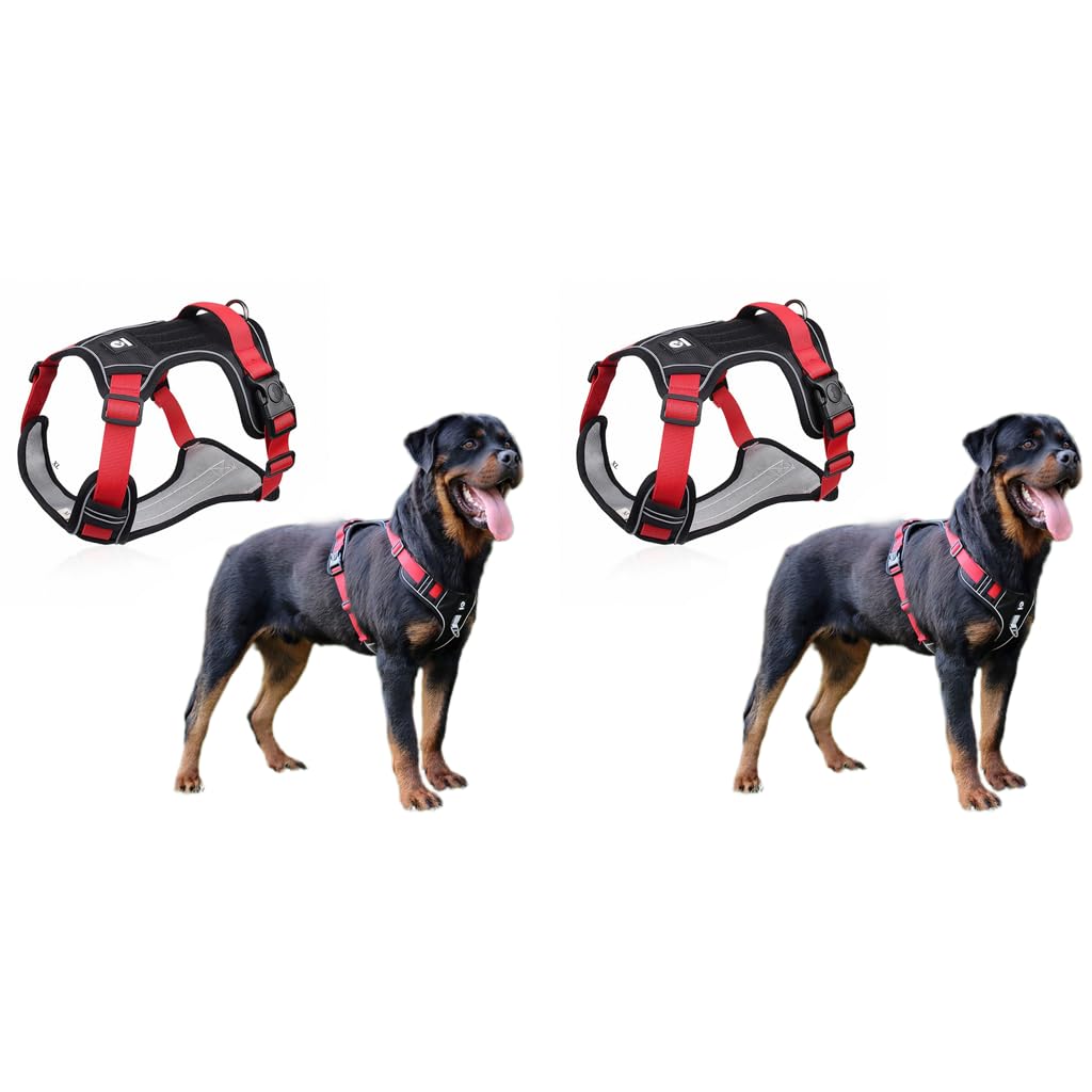 Qpets Dog Harness for Large Dogs 22.5–45kg with Reflective Strips and Control Handle | Red Oxford Vest 2PCS