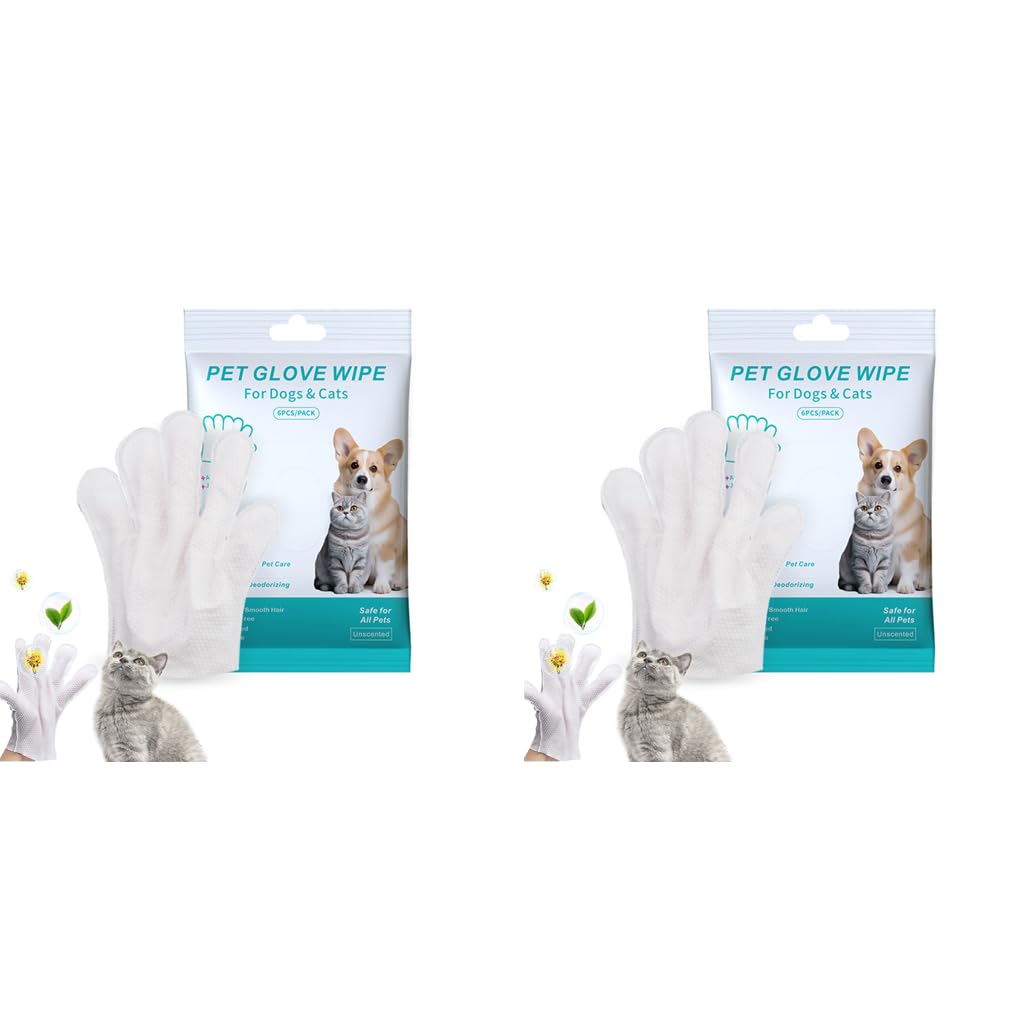 Qpets Pet Wipes Gloves 12PCS for Cats and Dogs | Disposable Dry Cleaning Tool for Gentle Grooming