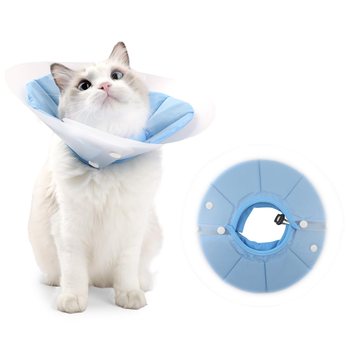 Qpets Cat Recovery Cone for Post Surgery Healing with Soft Pillow and PVC Material | Adjustable 20–34cm Comfort Collar for Cats and Small Pets