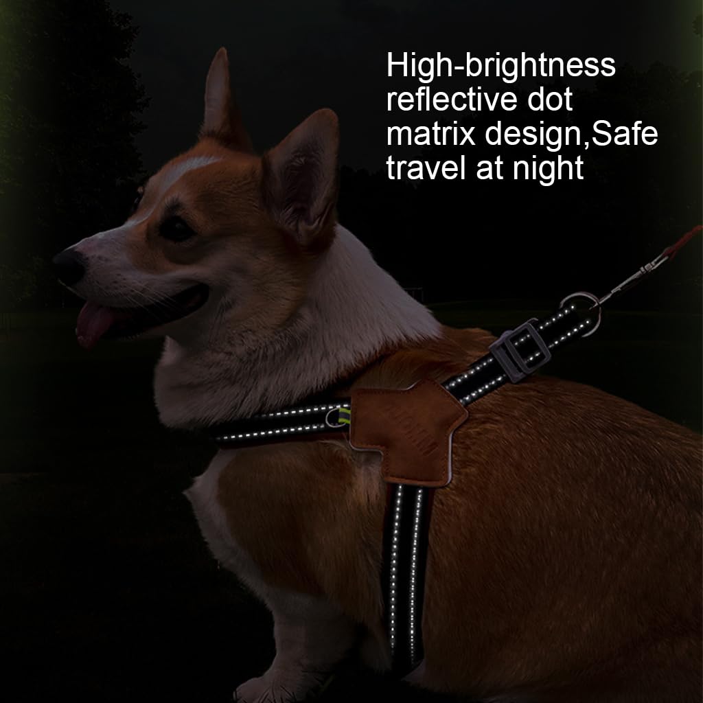 Qpets Reflective Dog Harness for Safe Night Walking with Dual D-Rings and Quick Release Buckle