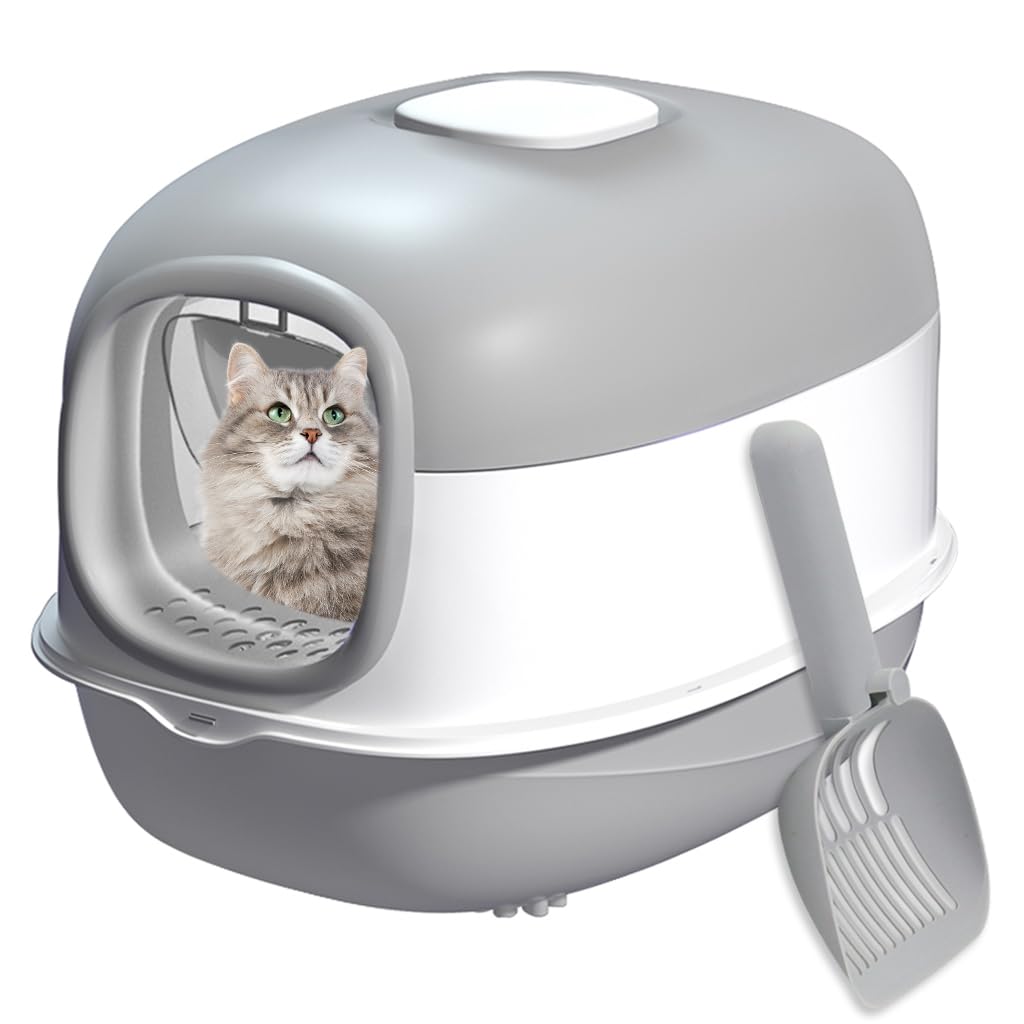Qpets Cat Litter Box for Large Cats with 180 Degree Flip Lid and UV Sterilization Light | 40×56×40 cm Enclosed Design