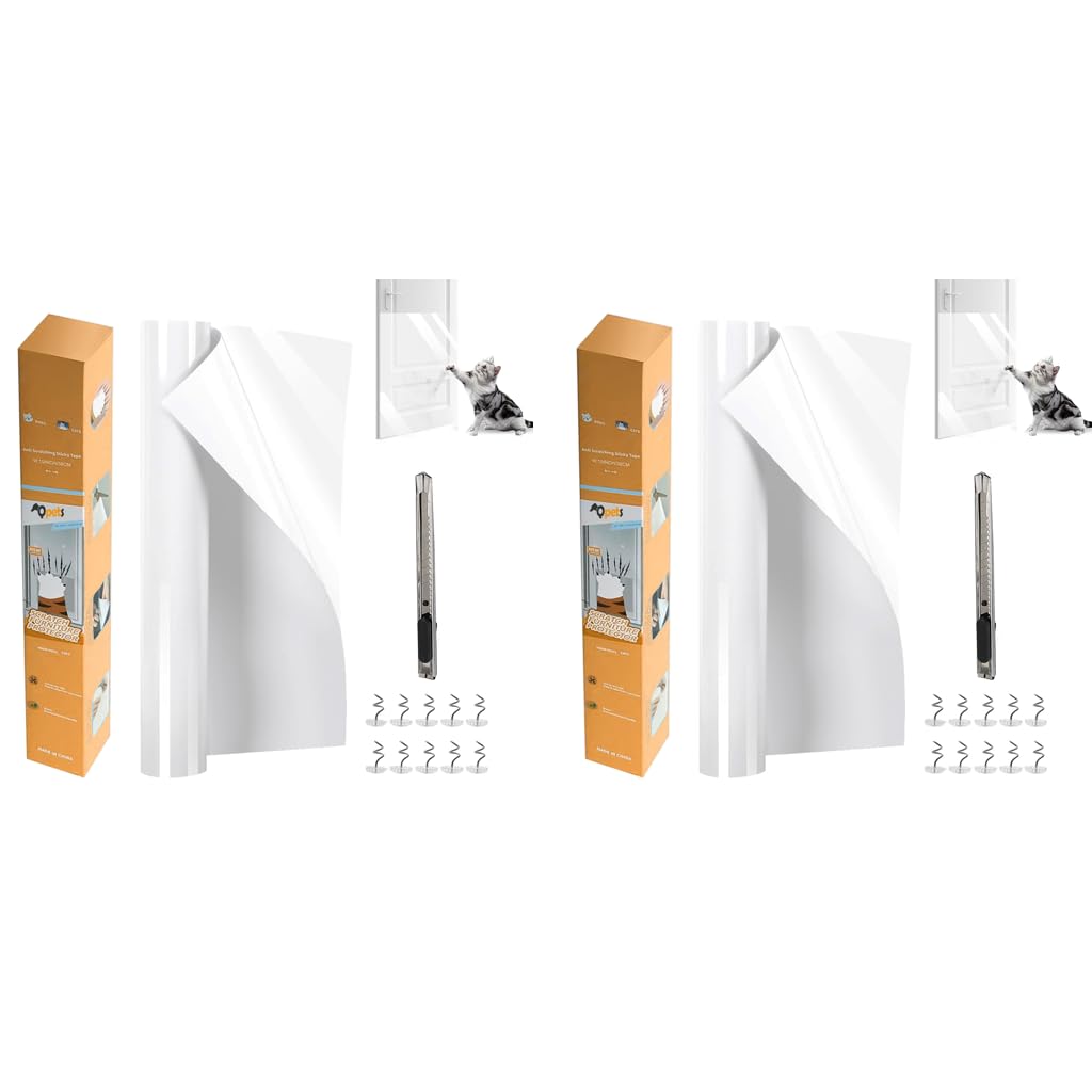 Qpets Cat Scratcher Pad for Wall Cabinet Couch and Floor 45x100cm 2PCS | Clear PVC Self-Adhesive Protector