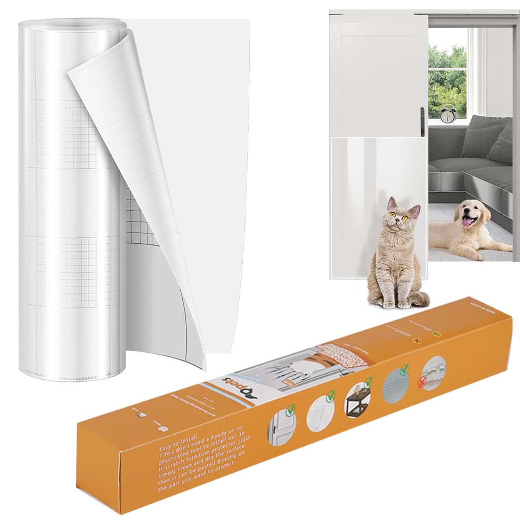 Qpets® Clear Cat Scratch Protector, Self-Adhesive PVC Furniture Guard Anti-Scratch Film for Couches, Chairs & Upholstery - 45x300cm