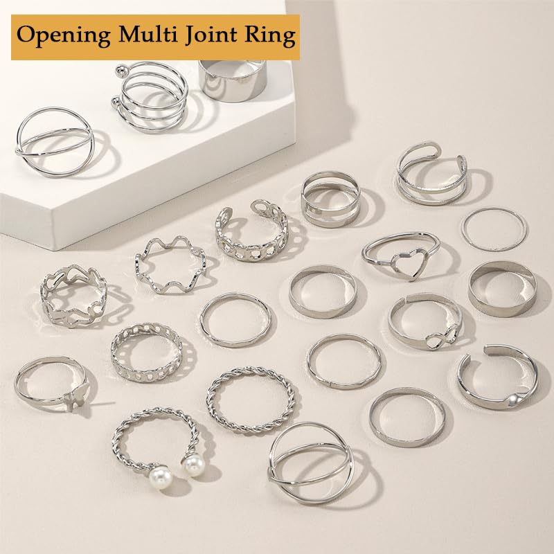 Qpets Stackable Rings Set for Women with Retro Knuckle and Boho Style 36pc in Gold and Silver | Fashion Jewellery Gift