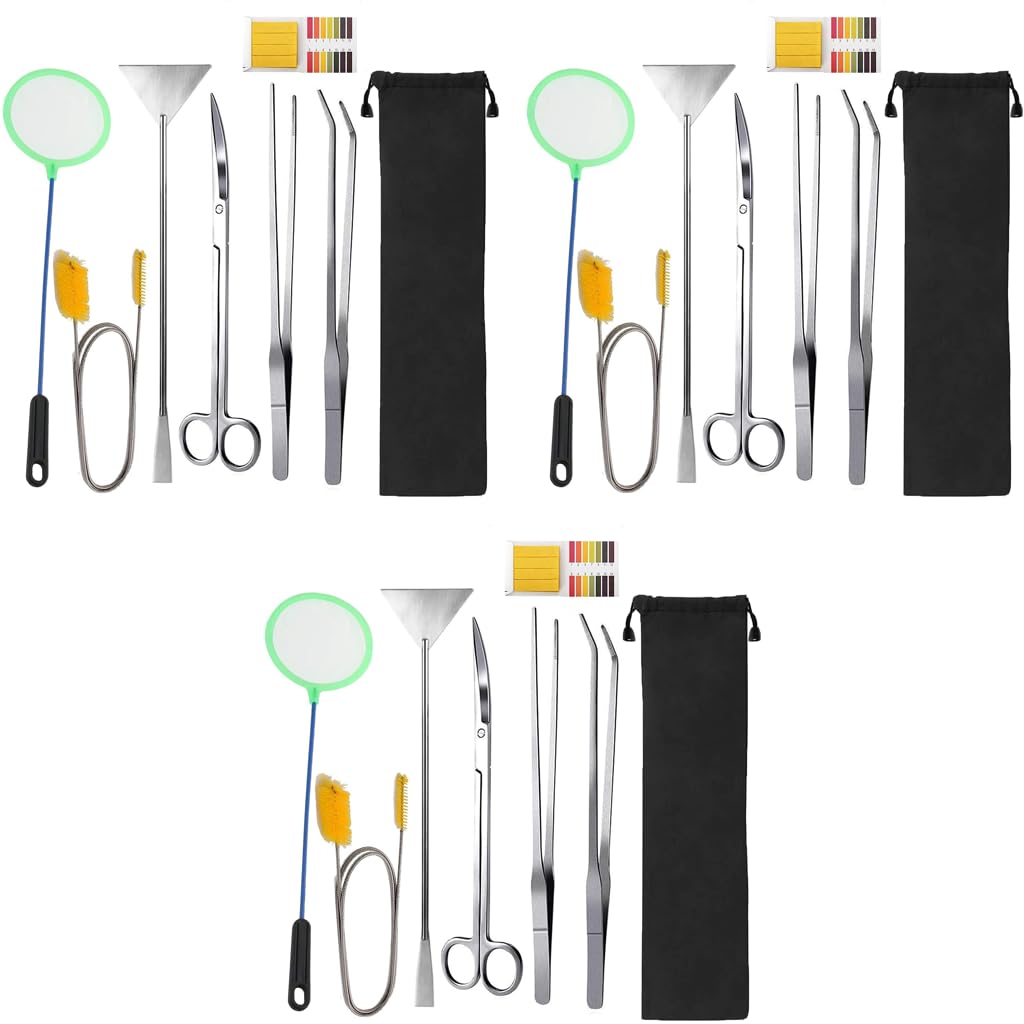 Qpets Aquarium Aquascaping Tools Kit for Plant Care with 12 in Scraper & 10.6 in Tweezers | Stainless Steel Set