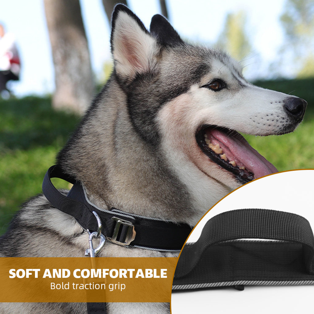 Qpets® Dog Collar Tactic, Dog Collar with Control Handle & D Ring Safety Reflective Dog Collar Adjustable Sliding Buckle Training Collar for 30-50kg Dogs
