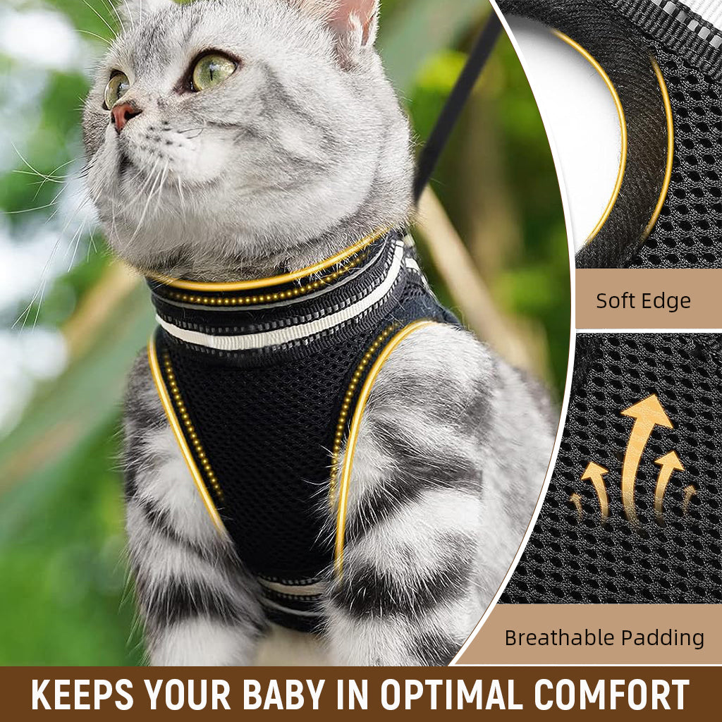 Qpets® Cat Harness with Leash, Small Cat Vest Harness Cat Harness with Safety Night Reflective Strip Design, Breathable Adjustable Quick ReleaseSummer Cat Harness for Walking