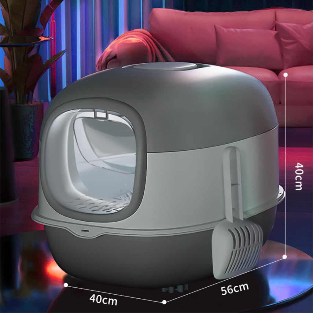 Qpets Cat Litter Box for Large Cats with 180 Degree Flip Lid and UV Sterilization Light | 40×56×40 cm Enclosed Design