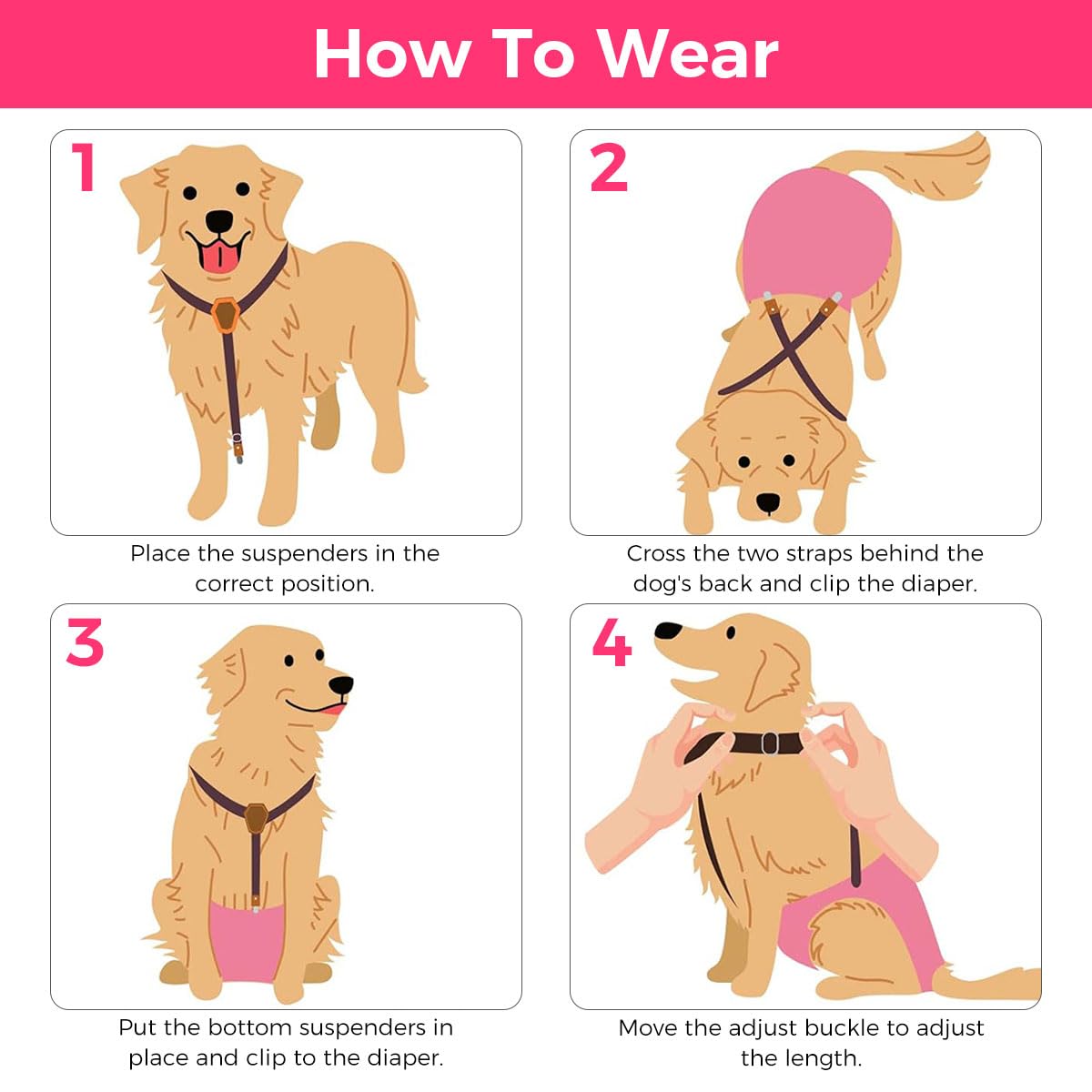 Qpets Dog Diaper Suspenders Strap for Medium Large Pets 34–65cm featuring Secure Clips and Y Shape Harness