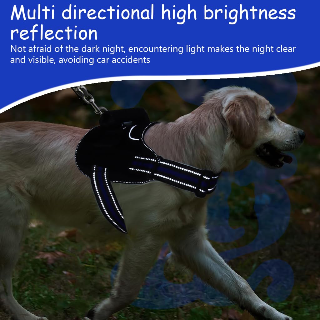 Qpets® Dog Harness, Pet Harness with Handle Service Dog Vest Harness with 1.5m Dog Leash, 360 Degree Safety Reflective Strips Design Adjustable Vest Harness (Within 25-30KG)