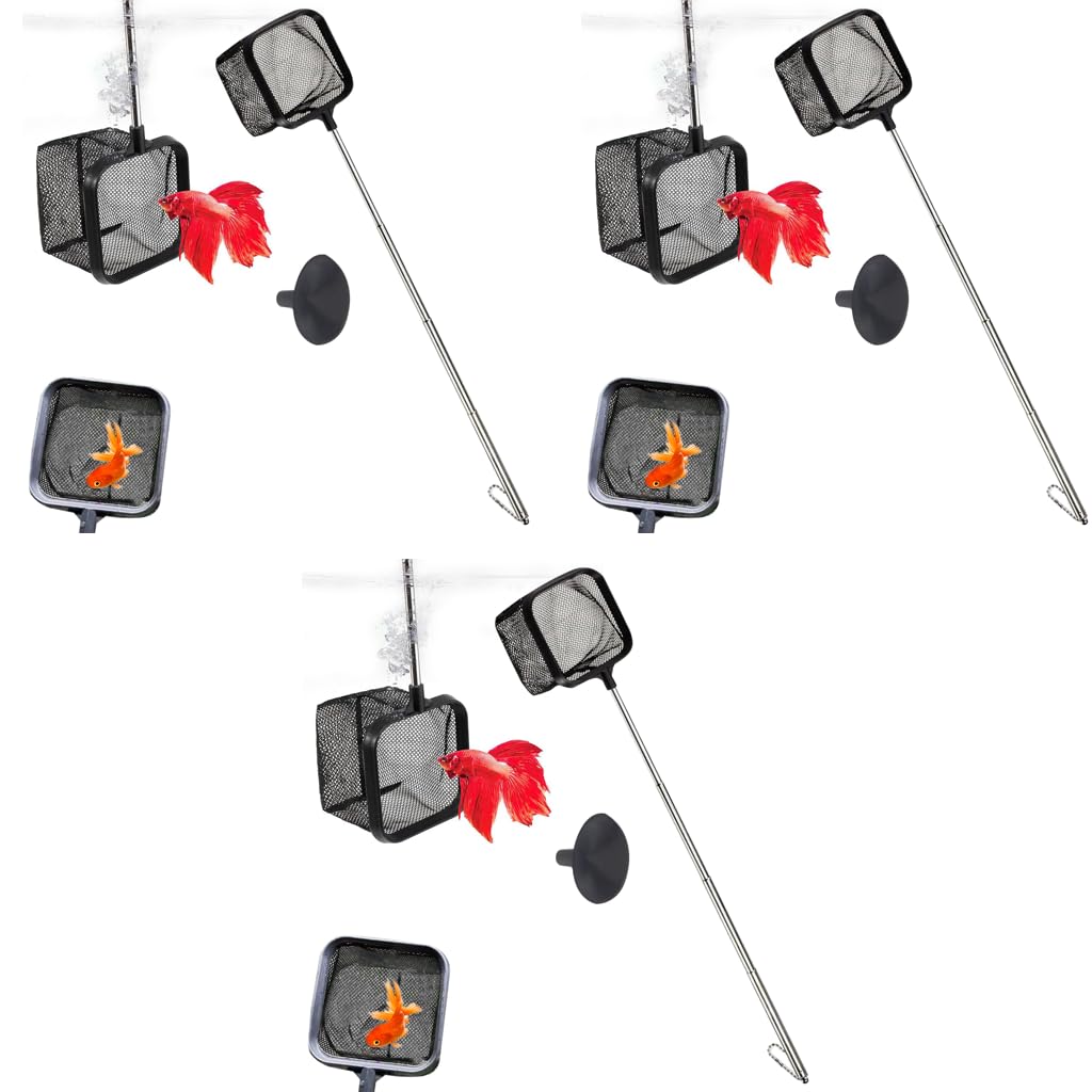 Qpets Fishing Net for Betta Tank featuring 3.1×3.1 in Square Frame and 18 in Retractable Handle | 3PCS