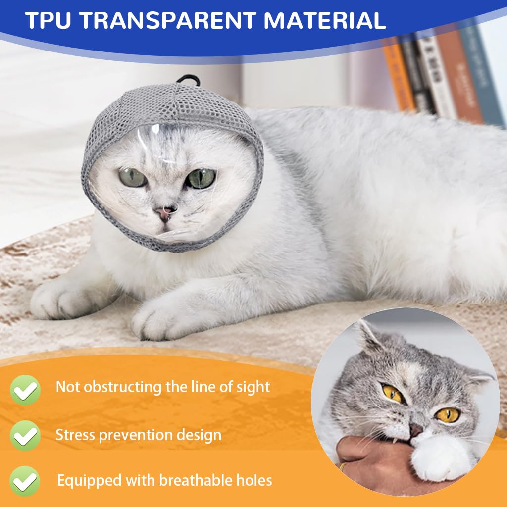 Qpets Cat Muzzle for Grooming and Bathing with Adjustable Drawstring 33cm | Clear TPU Mesh