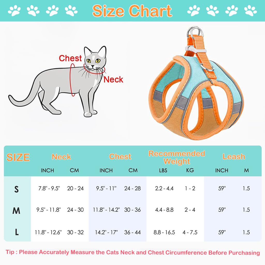 Qpets Cat Harness for Small Cats with 1.5m Leash featuring Quick Release Buckle and Reflective Strips | Adjustable Breathable Vest in Orange