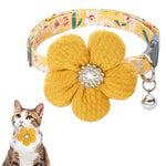 Qpets Cat Collar with Quick Release Buckle and Silver Bell | Adjustable 19–32 cm Yellow Crochet Flower
