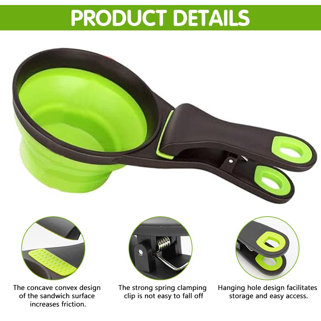 Qpets Silicone Dog Food Scoop for Feeding | 237ml Collapsible Bowl with Sealing Clip and Ergonomic Handle