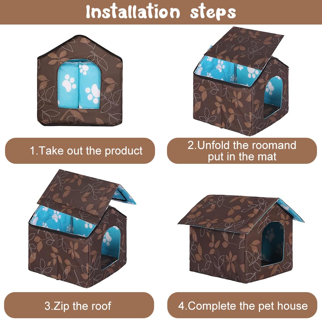 Qpets Cat House for Indoor and Outdoor Use with Waterproof Roof and 45x43x40 cm Space | Washable DIY Assembly Pet Shelter