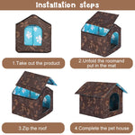 Qpets Cat House for Indoor and Outdoor Use with Waterproof Roof and 45x43x40 cm Space | Washable DIY Assembly Pet Shelter