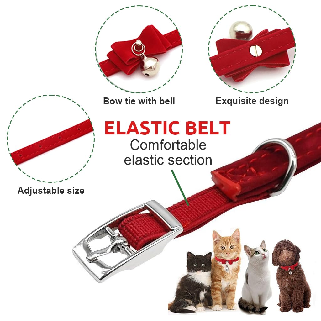 Qpets® Cat Collar, Adjustable Cat Belt, Strong Breakaway Buckle Cat Collar with Bell, Velvet Neck Strap Cats Collar Soft Plush Collar Cat Gift (Total Length 36CM/14.17in)