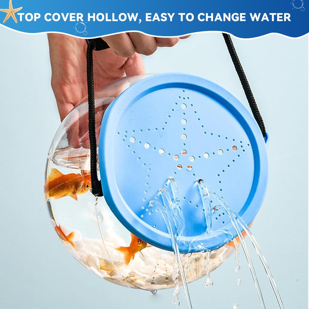 Qpets Small Betta Fish Bowl with Handle for Travel and Desktop Use | Clear PET Tank with Ventilated Lid