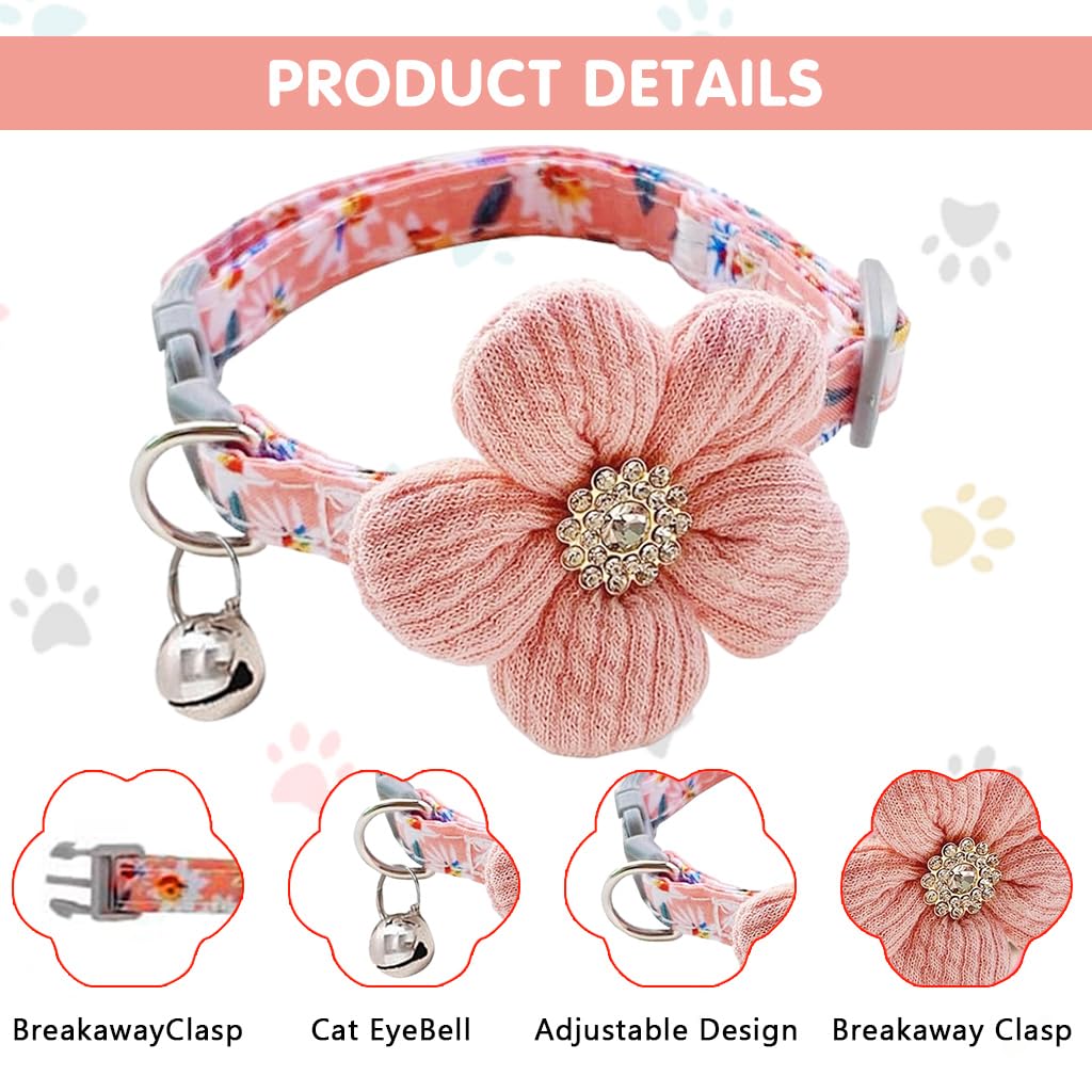 Qpets Cute Flower Cat Collar with Bell featuring Quick Release Buckle and Soft Pink Plush