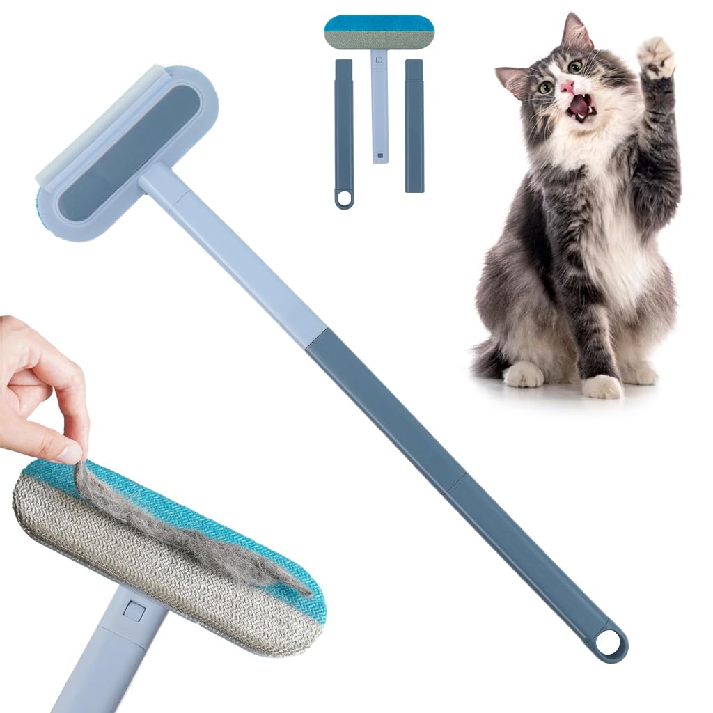 Qpets Cat Brush for Grooming and Furniture Cleaning with 23.6 in Long Handle | 4 in 1 Interchangeable Design