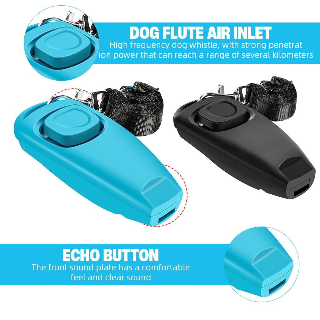 Qpets Dog Clicker for Training with High Frequency Whistle and Heart Button | 2 Pack Blue Black