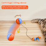 Cat Toy Electric, Cats Teasing Toy, Cat Ball Toy with Feather Tail, Chasing Game Toy, Random Turn Electric Toy, Indoor Self-Entertainment Cat Toy, Battery Powered(Battery not included)