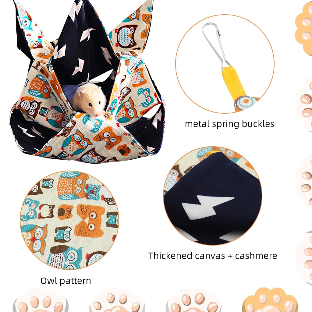 Qpets Hamster Hammock with 3 Layer Saggy Design and Cotton Fabric for Small Pets | Cartoon Print Hanging Bed