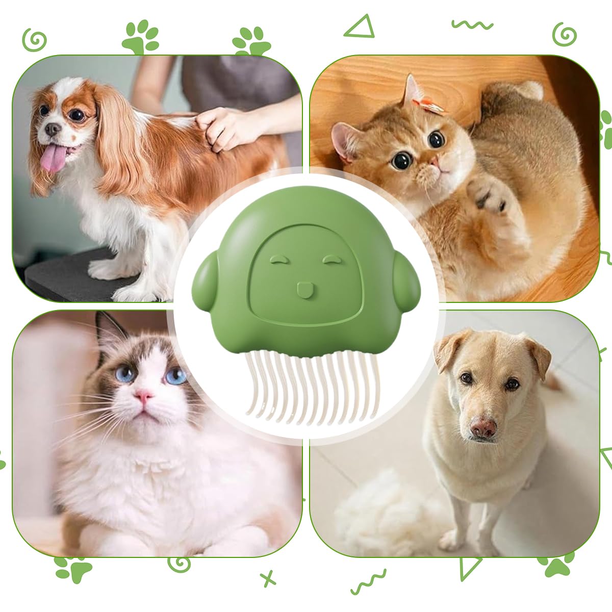 Qpets Cat Grooming Brush for Sensitive Cats with 13 Curved Blunt Bristles & ABS Handle | Gentle Hair Remover