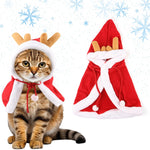 Qpets Christmas Cat Clothes for Parties with Adjustable Drawstring Hat and Soft Plush | Neck 37 cm