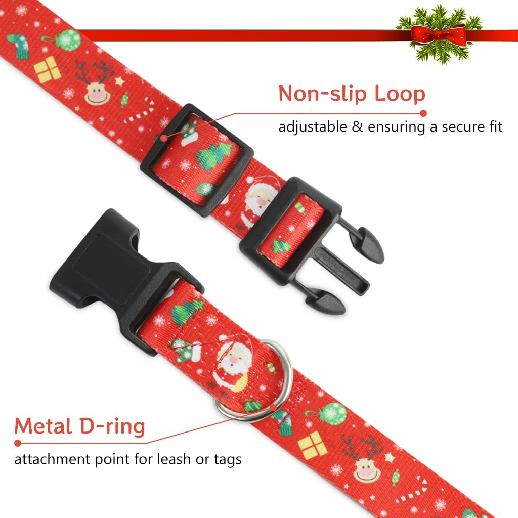 Qpets Christmas Dog Collar for Holiday Dress-up with Quick Release Buckle and Metal D Ring | Adjustable 40–65 cm Polyester Design