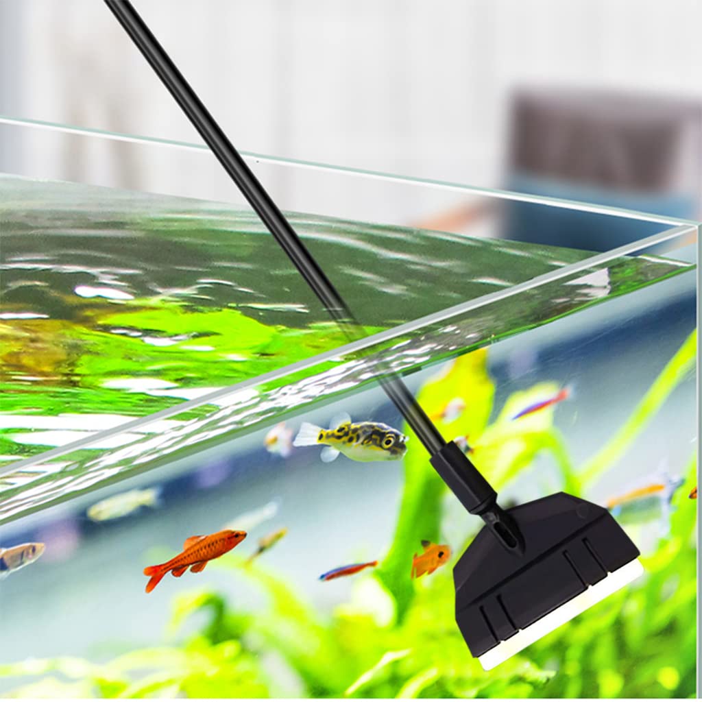 Qpets Aquarium Algae Scraper Set for Fish Tank Cleaning with 22 in Adjustable Handle and 5 Replace Blades