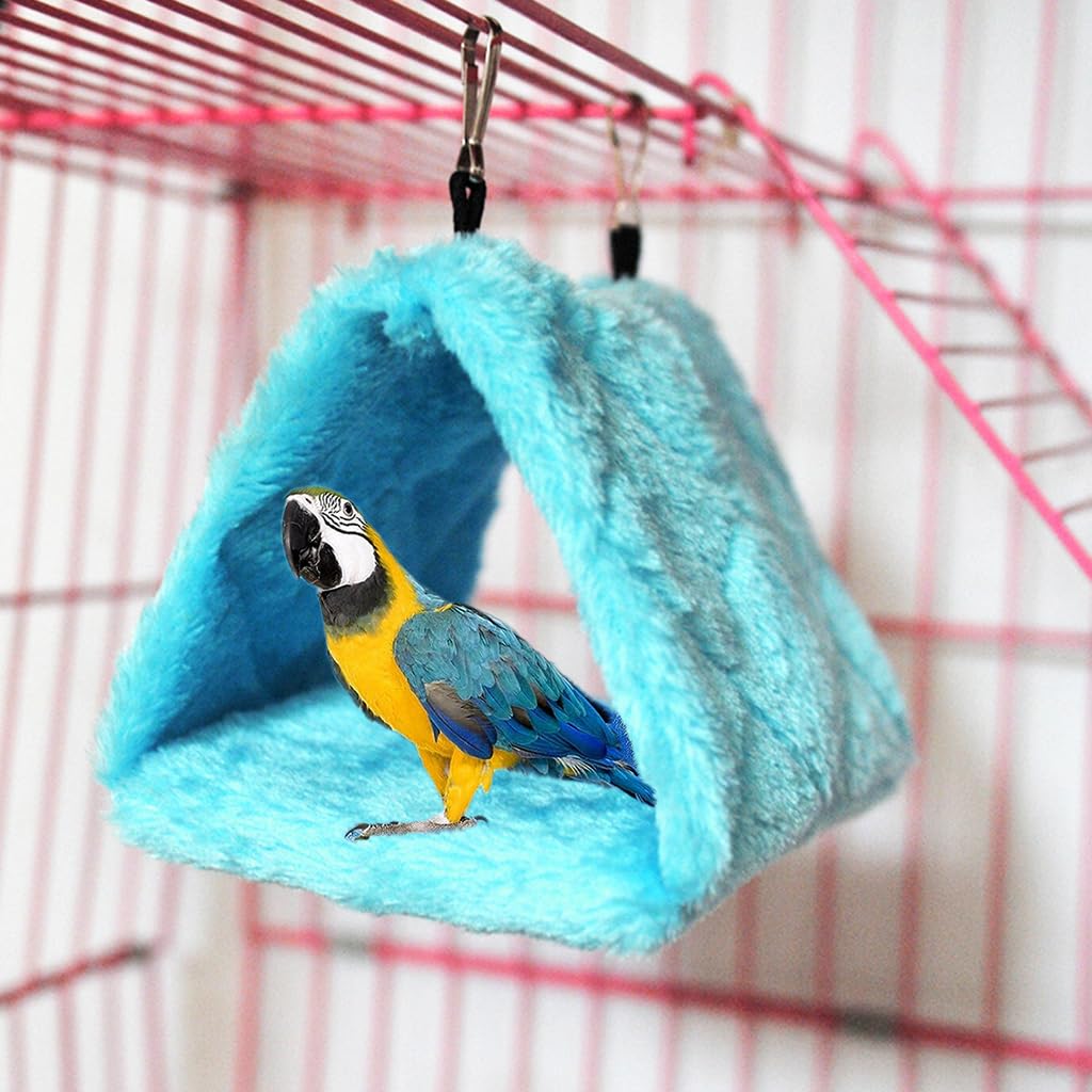 Qpets Winter Birds Nest for Parakeet and Cockatoo featuring Plush Hammock Hideaway 24×15×18 cm Blue