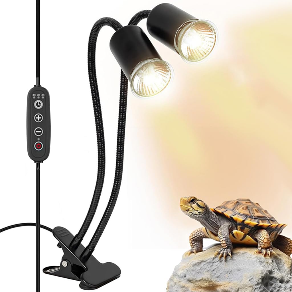 Qpets Fish Tank Lamp Stand for Reptiles with Dual Head Clip-On Design and 3 Timer Settings