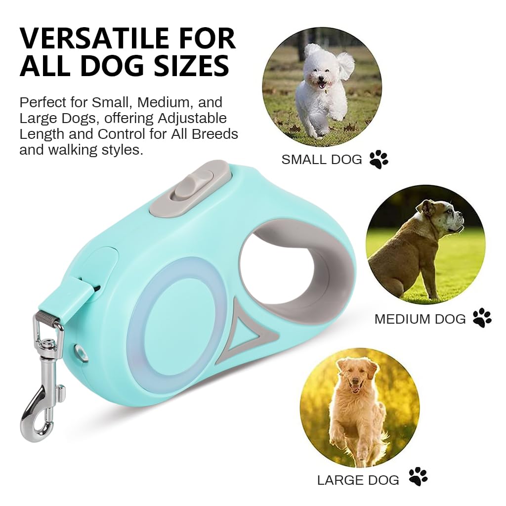 Qpets LED Retractable Dog Leash for Night Walks with 9.8 ft Tape and 360° Swivel Clasp | Green
