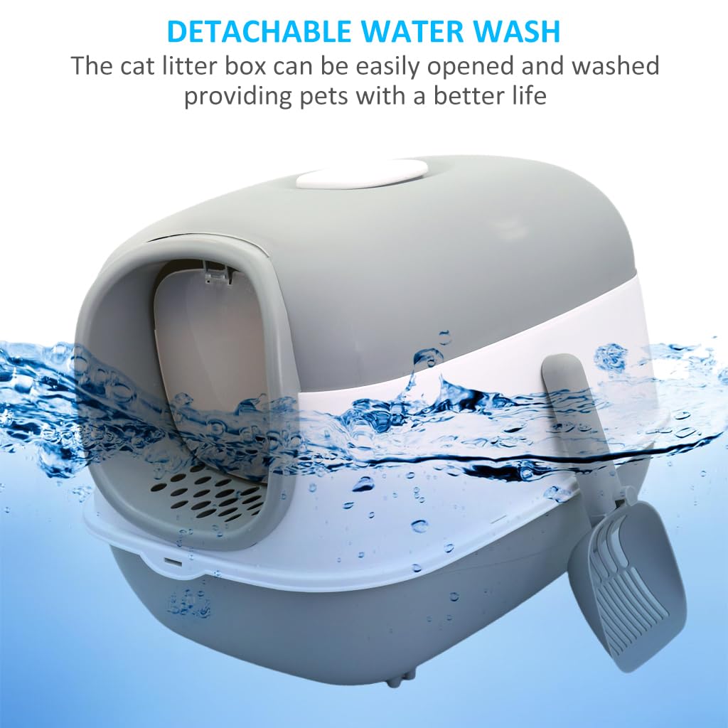 Qpets Cat Litter Box for Large Cats with 180 Degree Flip Lid and UV Sterilization Light | 40×56×40 cm Enclosed Design