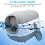 Qpets Cat Litter Box for Large Cats with 180 Degree Flip Lid and UV Sterilization Light | 40×56×40 cm Enclosed Design