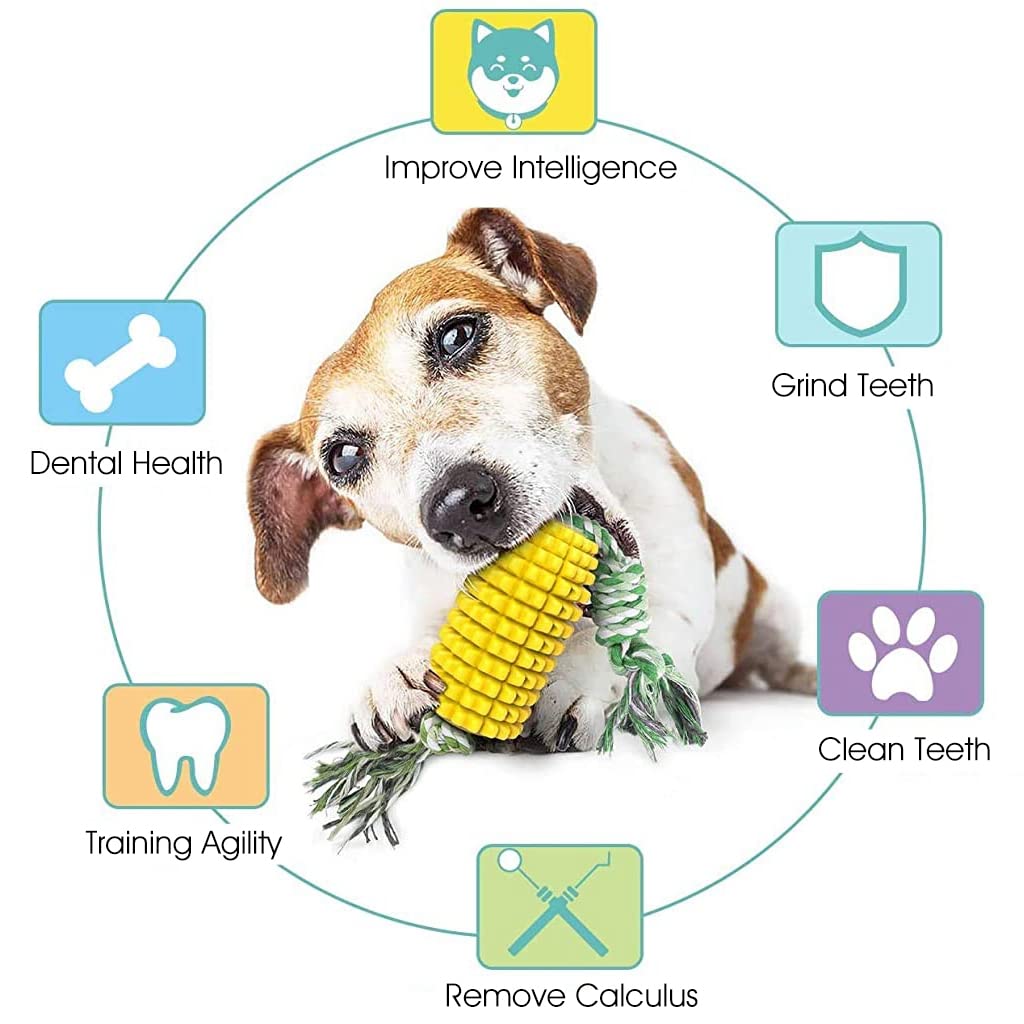 Dog Chew Toys, TPR Corn Chew Toy for Dog Teething Chewing Toy with Cotton Ropes, Sturdy Chew Toys, Interactive Pet Toys Gift Toy for Dog Small Puppies and Medium Dog