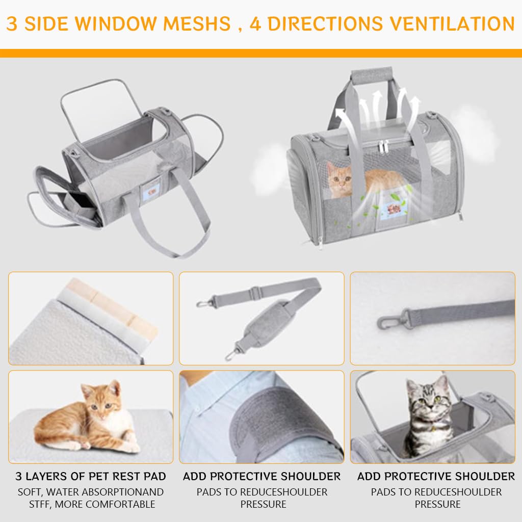 Qpets Cat Carrier for Travel with Dual Access Mesh Ventilation 43x30x28cm | Oxford Cloth 2 PCS
