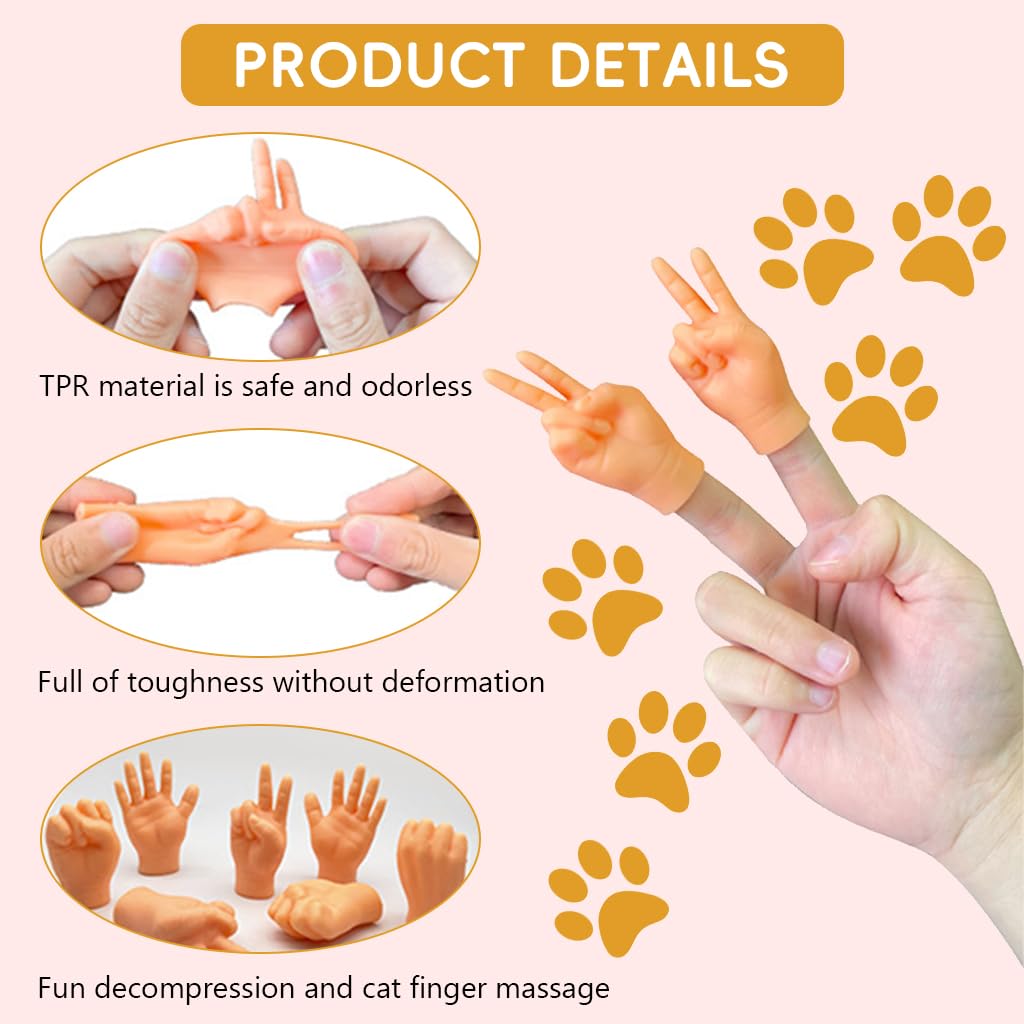 Qpets® Mini Hands for Cats, Little Hands for Fingers Funny Little Cat Finger Gloves Soft Elastic Tiny Finger Hands Gag Puppet Show Mini Cat Gloves Mini Hands Toys (7PCS )