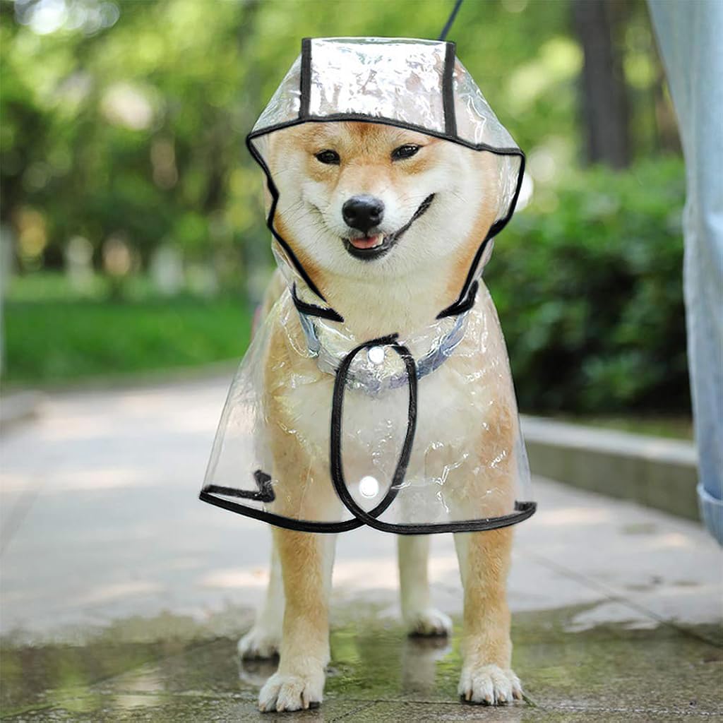 Qpets Dog Raincoat for Outdoor Walks with Dual Row Buttons and Clear EVA Hooded Design
