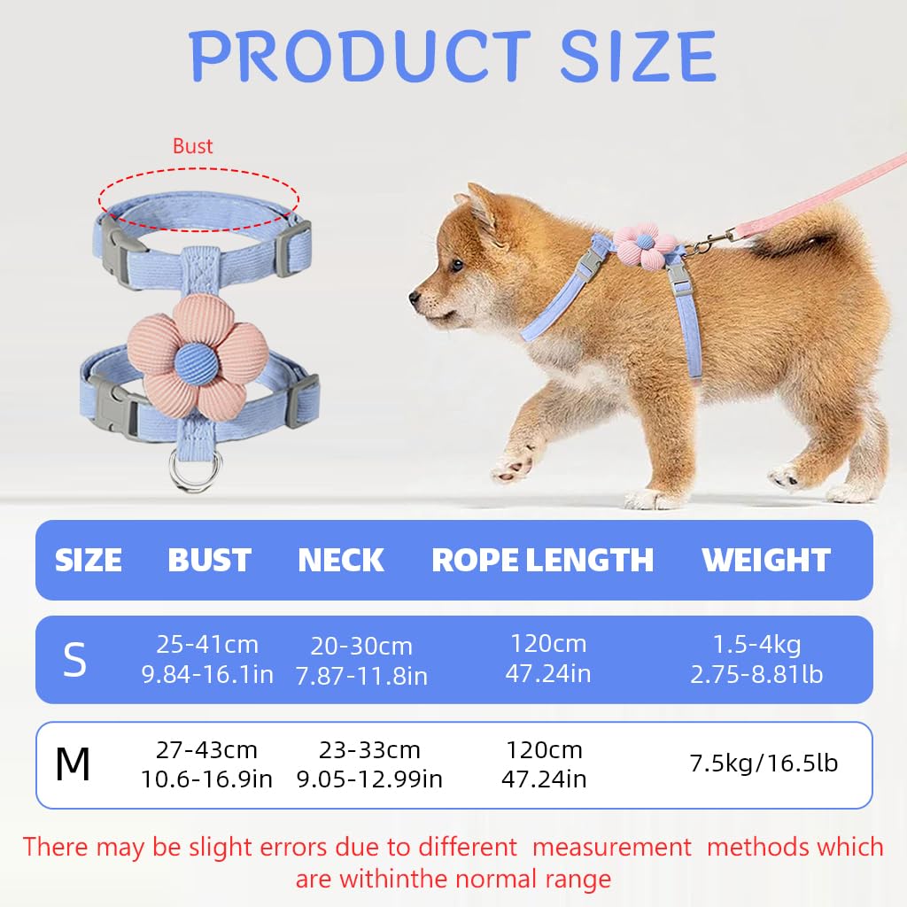 Qpets Cat Harness with Leash for Outdoor Walking featuring Dual Loop Design and 48 in Leash | Cute Flower Style for Small Cats