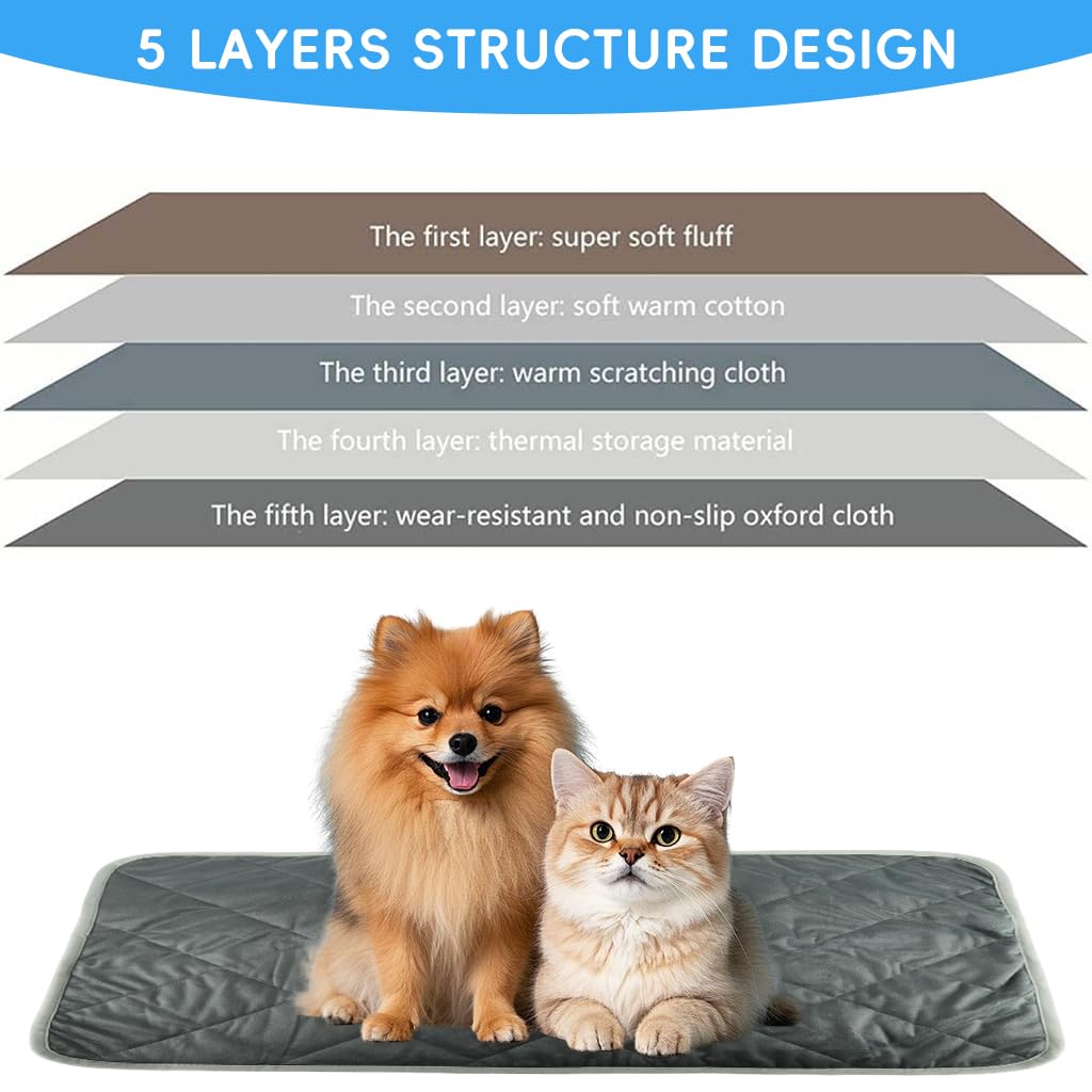 Qpets Thermal Pet Heating Pad for Winter Warmth with Anti Slip Bottom and Reversible Fleece 58x88cm