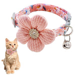 Qpets Cute Flower Cat Collar with Bell featuring Quick Release Buckle and Soft Pink Plush