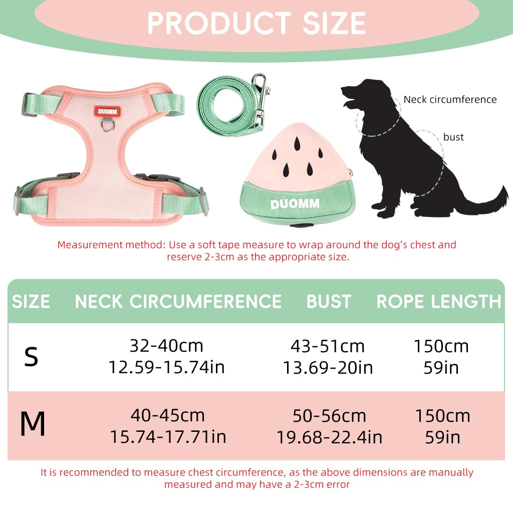 Qpets® Dog Harness Vest, Cute Puppy Dog Harness with Removable Zipper Pouch & Dog Leash, 4-Way Adjustable Dog Vest Harness Quick Release for Small Dog Cat Harness