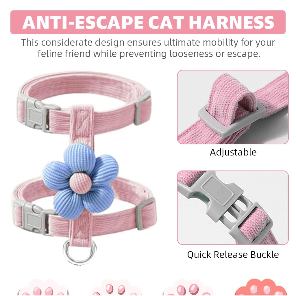 Qpets Cat Harness for Outdoor Walking with Dual Loop Design and 120 cm Leash | Cute Flower Style