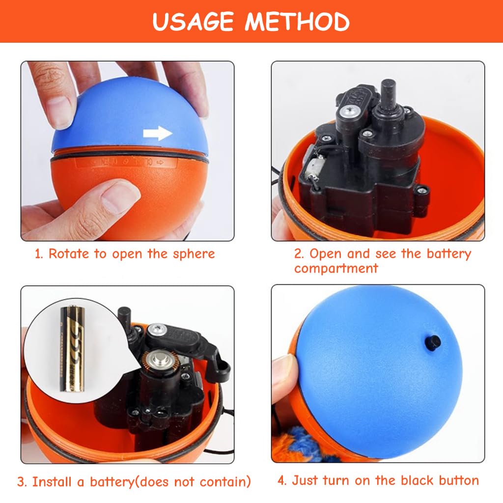 Cat Toy Electric, Cats Teasing Toy, Cat Ball Toy with Feather Tail, Chasing Game Toy, Random Turn Electric Toy, Indoor Self-Entertainment Cat Toy, Battery Powered(Battery not included)