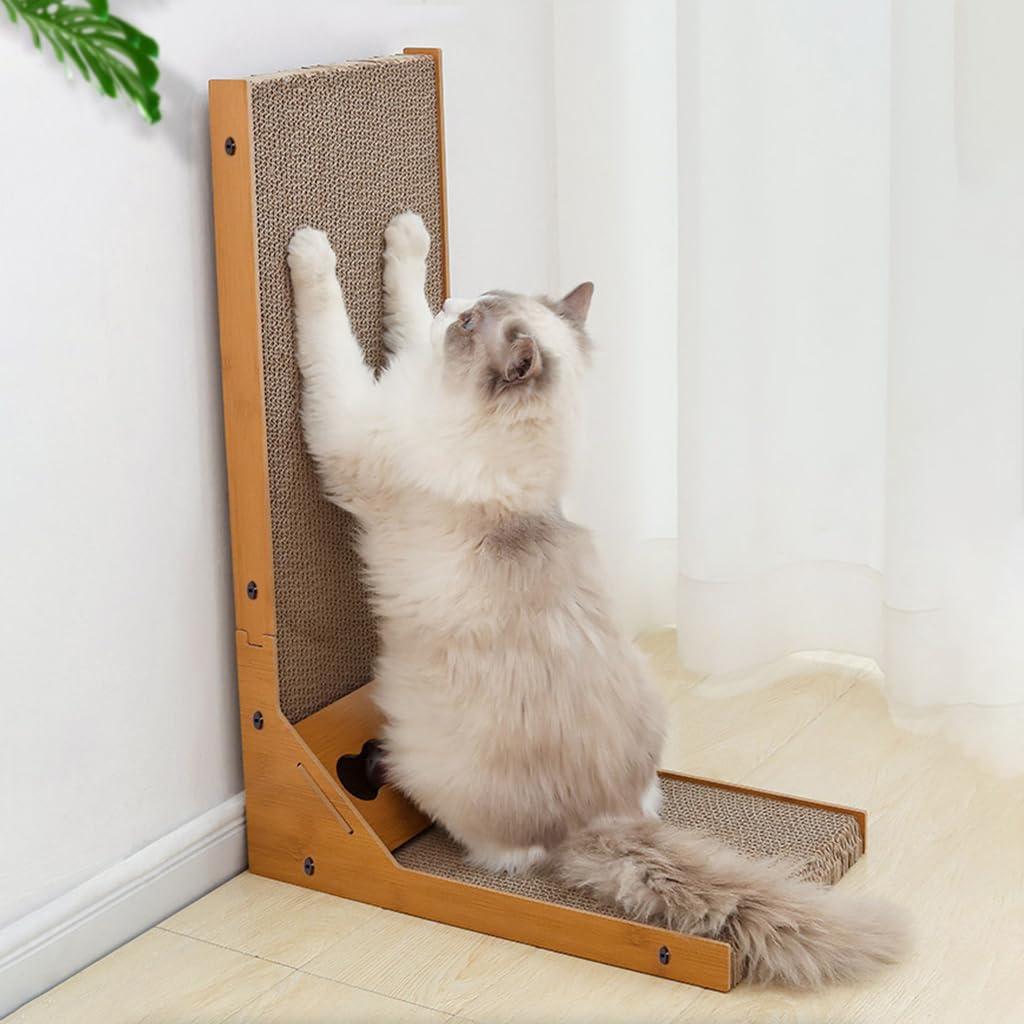 Qpets Cat Scratcher for Furniture Protection featuring 26.8 in L Shape Board with Toy Ball | Cardboard Claw Care Toy