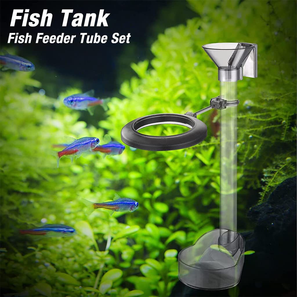 14.7''/37.5cm Adjustable Height Fish Tank Fish Feeder Tube Set with Funnel & Fish Feeding Ring, Fish Tank Fish Feeder Aquarium Feed Tube